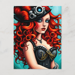 Carte Postale Femme de Steampunk à la tête rouge