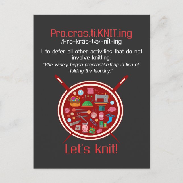 Carte Postale Femme de tricot drôle laisse le tricot artisan (Devant)