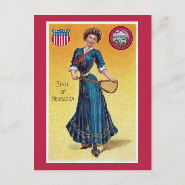 Carte Postale Femme d'état vintage Nebraska, tennis (Devant)