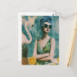 Carte Postale femme d'été Collage de médias mixtes