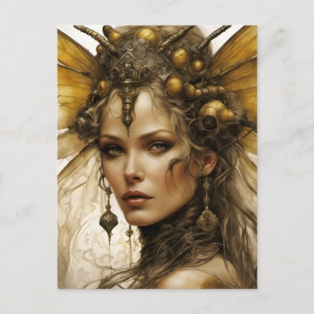 Carte Postale Femme d'insecte d'abeilles Steampunk (Devant)