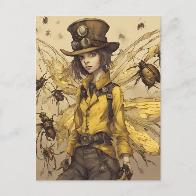 Carte Postale Femme d'insectes Steampunk (Devant)