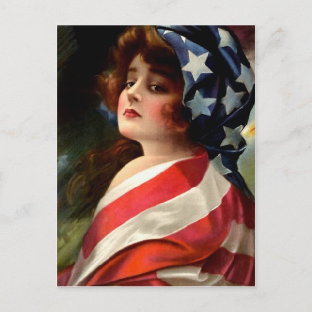 Carte Postale Femme Drapeau américain 4 juillet (Devant)