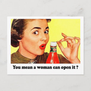 Carte Postale Femme drôle avec bouteille, citation drôle, vintag