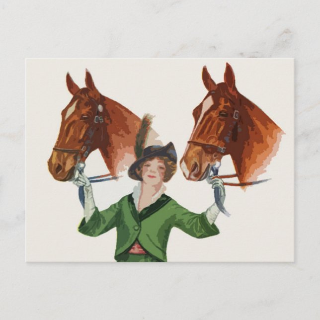 Carte Postale Femme élégante aux chevaux (Devant)