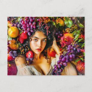 Carte Postale Femme élégante avec des raisins de grenade et des