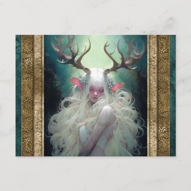 Carte Postale Femme Elf Avec Antlers Imaginaire Art (Devant)