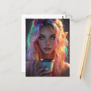 Carte Postale Femme elfe au café