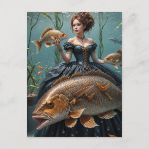Carte Postale Femme en algues avec des modes amusants de poisson
