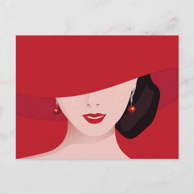 Carte Postale Femme en Casquette rouge Art rétro (Devant)