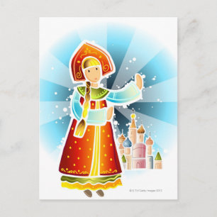 Carte Postale Femme en costume russe traditionnel