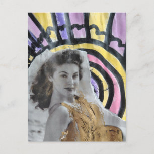 Carte Postale Femme en maillot de bain doré dans l'art de collag