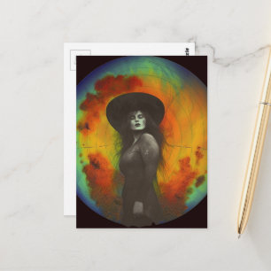 Carte Postale Femme en noir et blanc avec un fond coloré