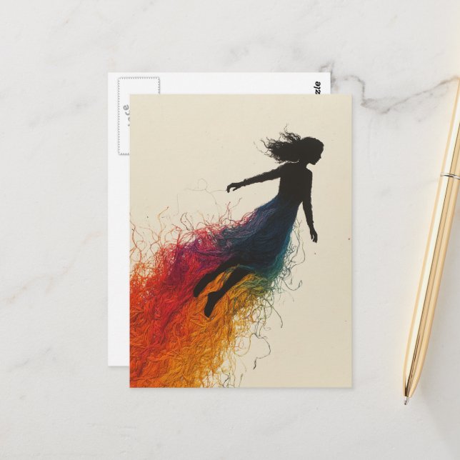 Carte Postale Femme en robe arc-en-ciel (Devant/Arrière en situation)