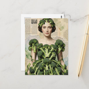 Carte Postale Femme en robe de brocolis ridicule