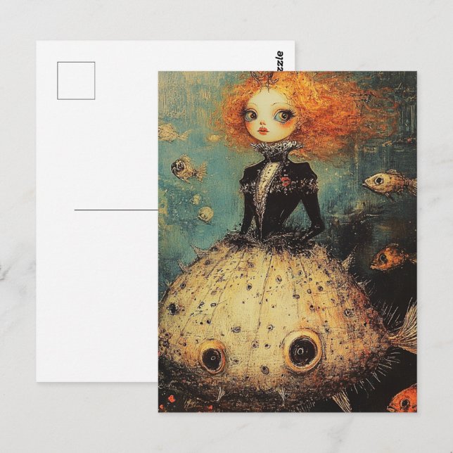Carte Postale Femme en robe de poisson-globe mode (Devant / Derrière)