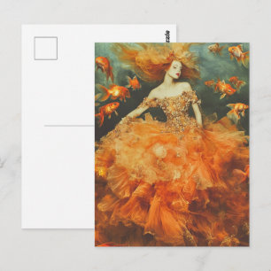 Carte Postale Femme en robe Poisson Rouge Mode