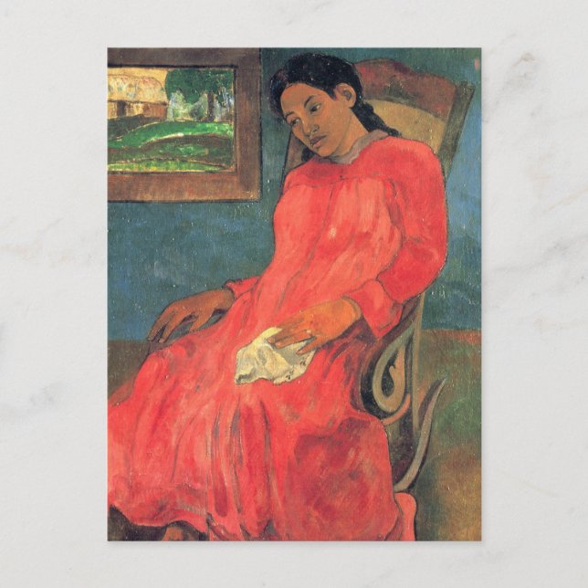 Carte Postale Femme en robe rouge - Paul Gauguin (Devant)