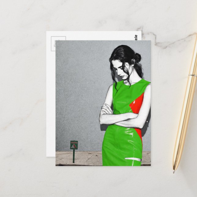 Carte Postale Femme en robe verte (Devant/Arrière en situation)