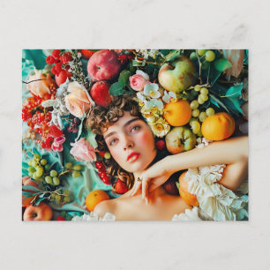 Carte Postale Femme entourée de fruits et de fleurs