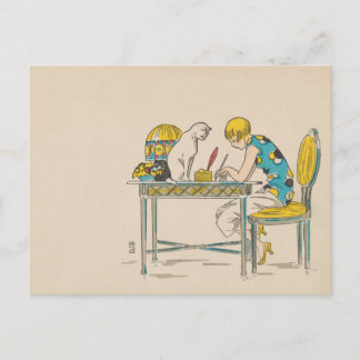 Carte postale - Femme et chat - Artiste français