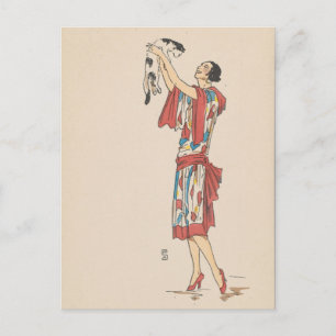 Carte postale - femme et chat - artiste français