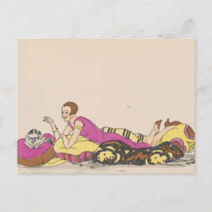 Carte postale - femme et chat - artiste français v