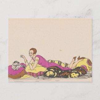 Carte postale - femme et chat - artiste français v