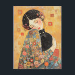 Carte Postale Femme et chat inspirés par Klimt<br><div class="desc">Un tableau rêvé,  inspiré de Klimt,  d'une femme embrassant un chat noir,  avec des motifs floral et or complexes. Les teintes chaudes et les touches délicates évoquent un sentiment d'amour,  de confort et d'élégance artistique.</div>