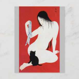 Carte Postale Femme et chat noir, Takahashi Shotei