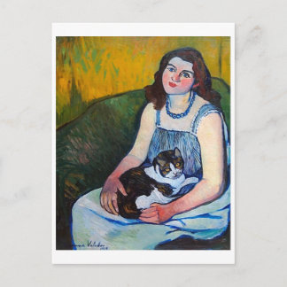 Carte Postale Femme et chat, Suzanne Valadon