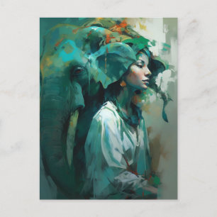 Carte Postale Femme Et Éléphant