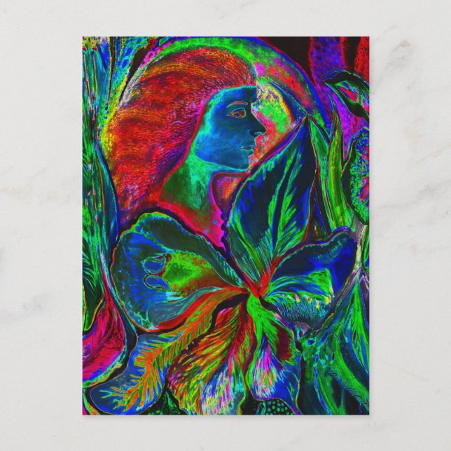 Carte Postale Femme et Fleur, Couleurs profondes (m4sol) (Devant)
