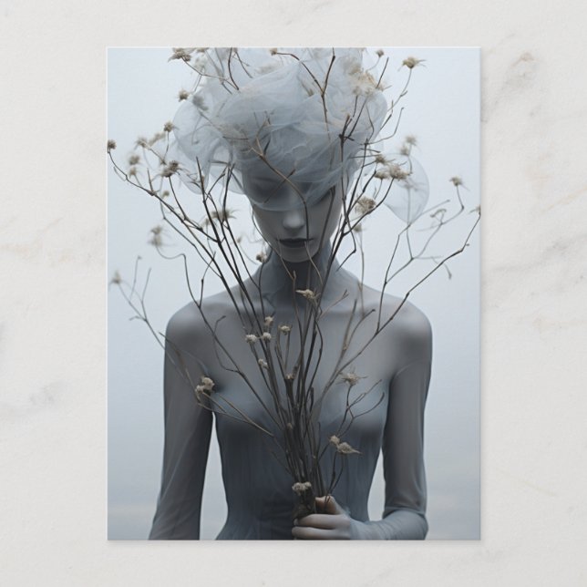 Carte postale Femme et Fleurs Blanches (Devant)