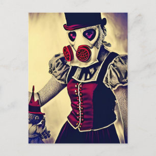 Carte Postale Femme et marionnette au masque à gaz