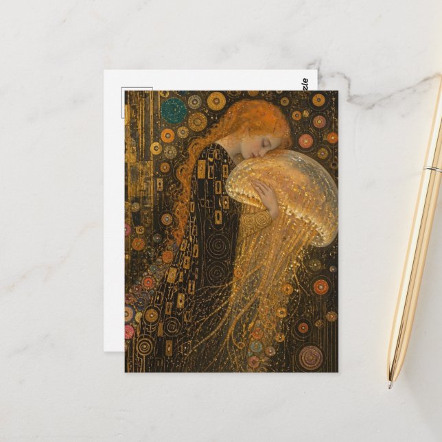 Carte Postale Femme et Méduse Faux Klimt (Devant/Arrière en situation)