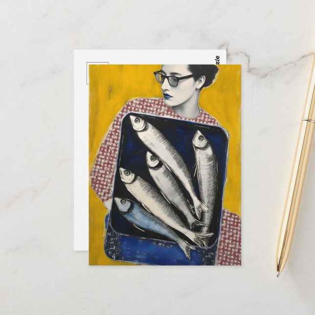 Carte Postale Femme et Poisson (Devant/Arrière en situation)