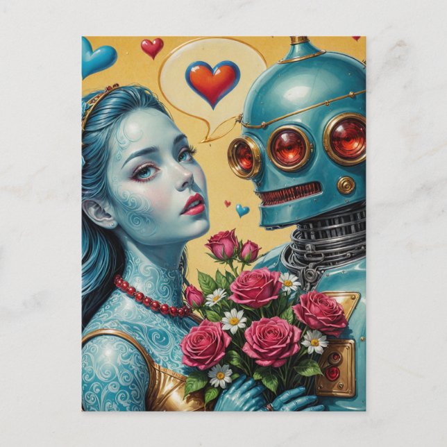 Carte Postale Femme et robot amoureux (Devant)