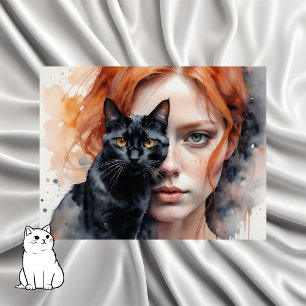 Carte Postale Femme et son chat noir, Point de passage