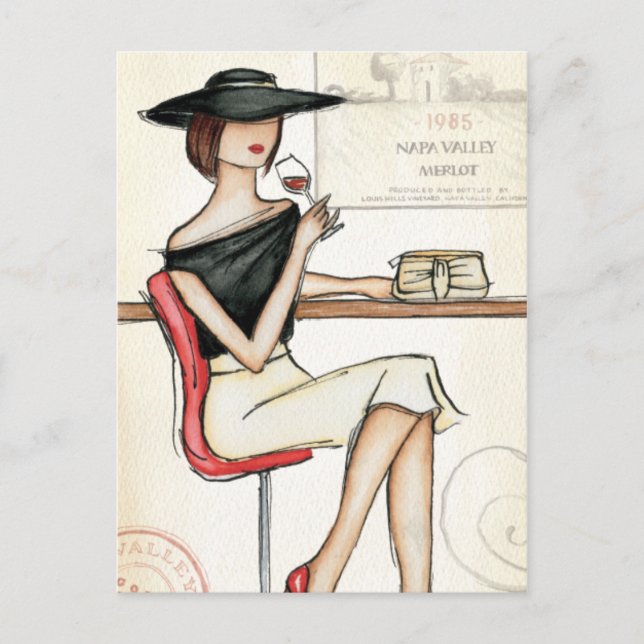 Carte Postale Femme et verre à vin (Devant)