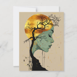 Carte Postale Femme éthérée en silhouette d'arbre Lune