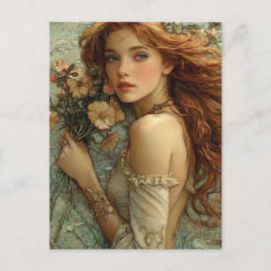 Carte Postale Femme Fantastique Avec Des Fleurs