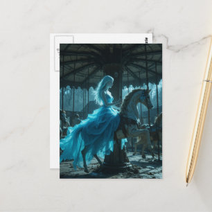 Carte Postale Femme fantôme sur carrousel abandonné