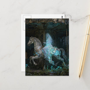 Carte Postale Femme Fantôme sur un Manège Abandonné