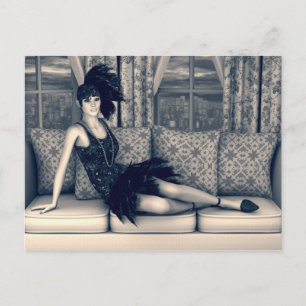 Carte Postale Femme Flapper Art Déco Bleu Art Vintage