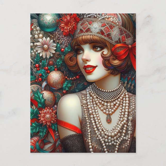 Carte Postale Femme Flapper de Noël Magnifique (Devant)