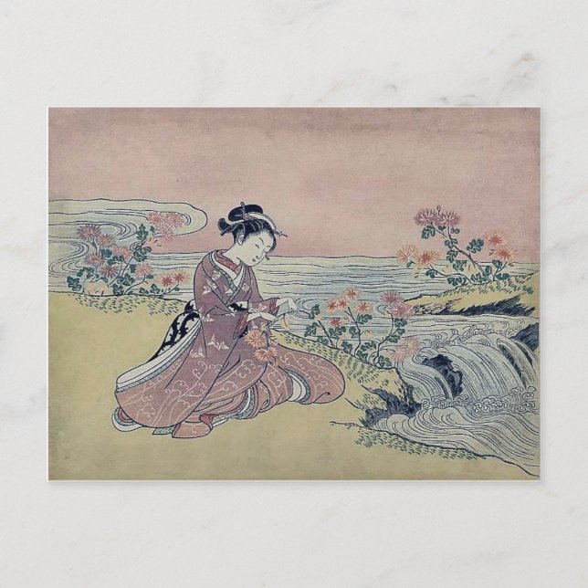 Carte Postale Femme Fleurs d'eau Japon (Devant)