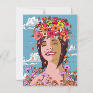 Carte Postale Femme florale Couronne de fleurs