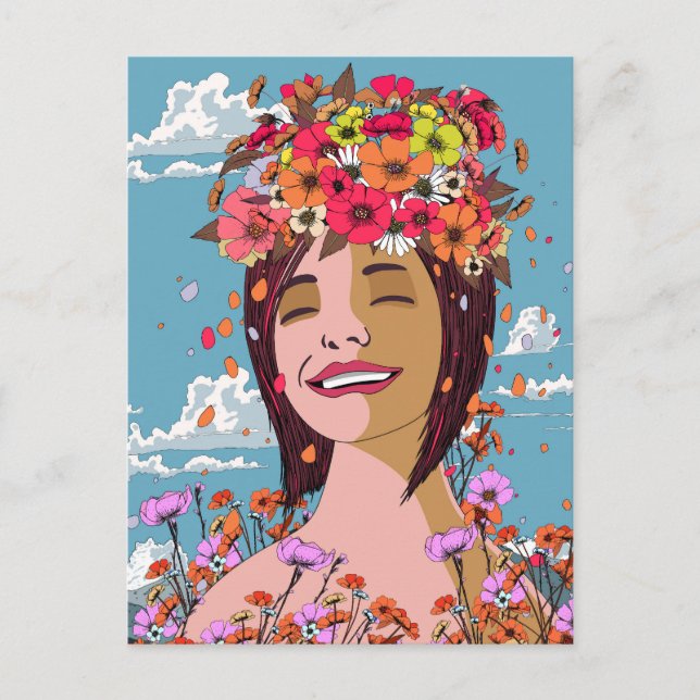 Carte Postale Femme florale Couronne de fleurs (Devant)