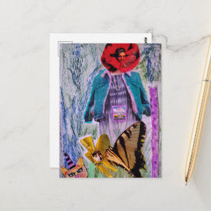 Carte Postale Femme florale détendue Collage multimédia en désor